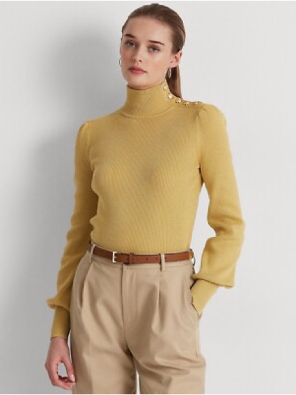 LAUREN Ralph Lauren Gold Shimmer Ribbed Mock Neck Sweater Petite Large
